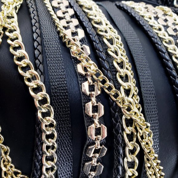 FINAL SALE Black Multiple Gold Chain 4.5" Heel Knee High Boot Last One - Picture 11 of 13